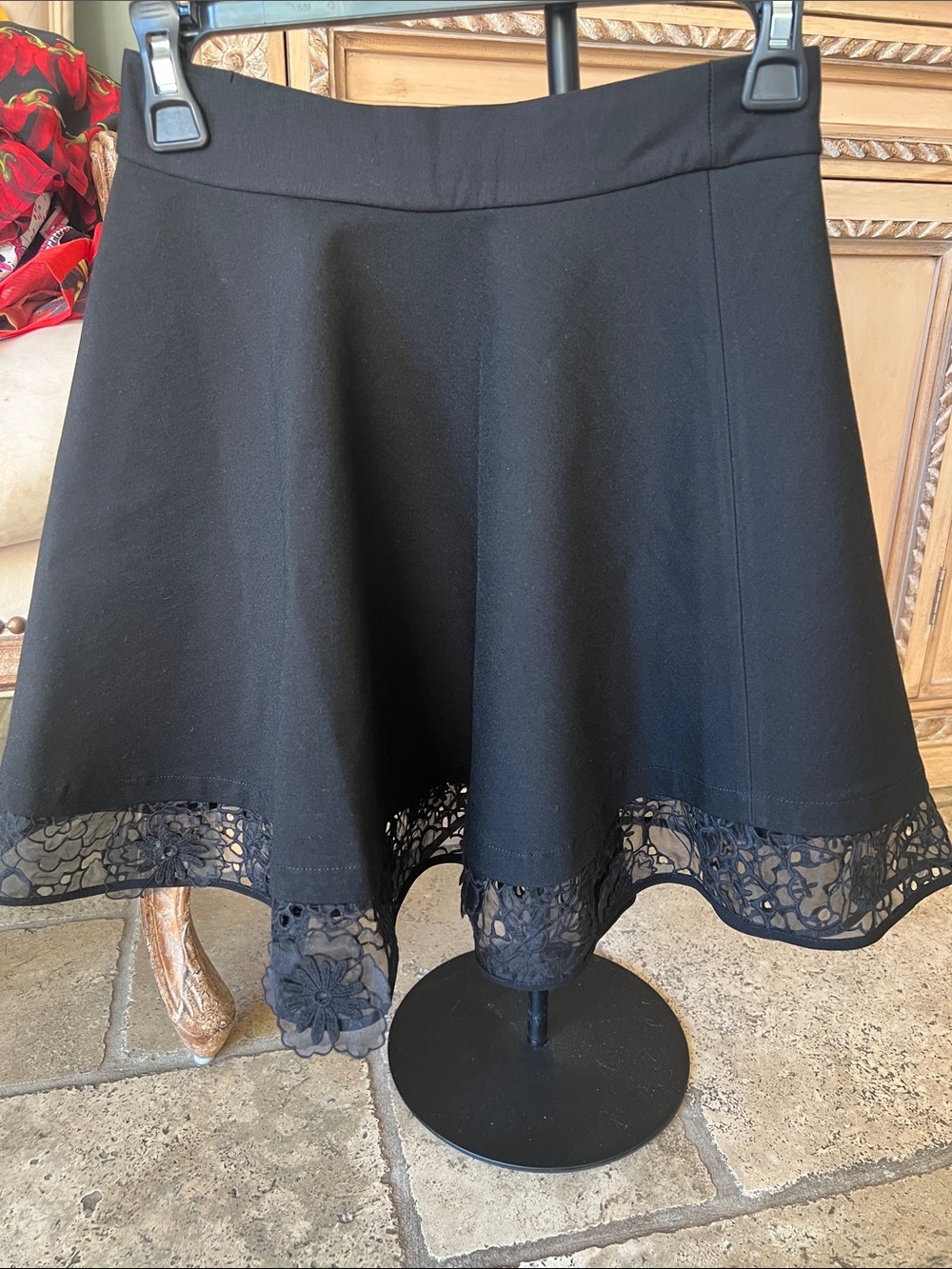 Black A-Line Skirt with Lace Hem